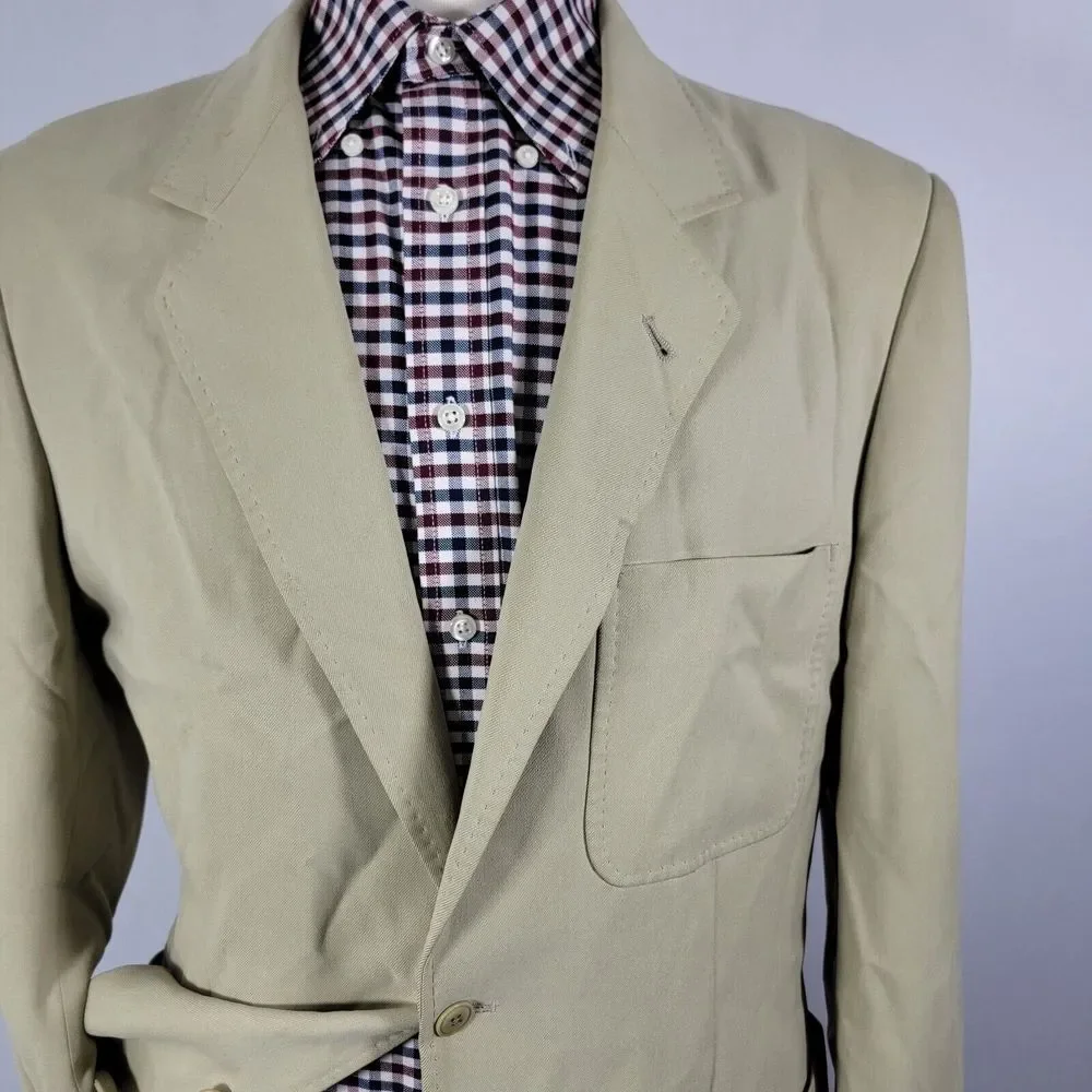 Nat Nast Men's Sport Coat Blazer Two Button Beige Twill 100%‎ Silk Size Medium